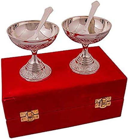 Silver Brass Ice Cream Bowl com colher de 2 para o melhor para presentes, aniversário, presente de retorno, Diwali, Ano Novo,