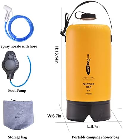 Bolsa de chuveiro de acampamento portátil do AfishTour, acessórios de acampamento para chuveiro de acampamento, 10L/2,2 galões