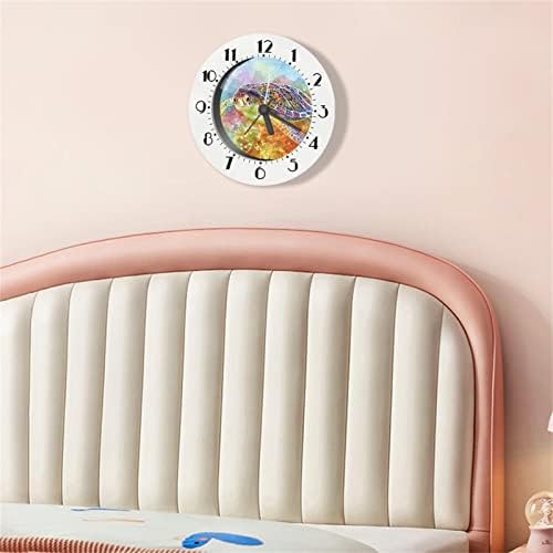 Yiekeluo Tartarugas marinhas coloridas Padrão Kids Relógios da sala decorativa Sala de quartzo pequeno relógio de parede silencioso