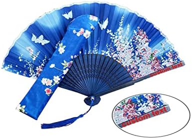 ATongham Fan dobring Women Women Hand segurado Seda Fãs de seda com fãs de flores azuis de bambu com fã de fã de butterfly fã de