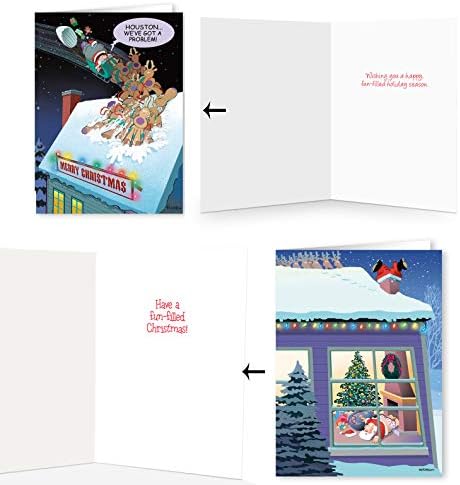Stonehouse Collection | Conjunto de caixas de 24 cartões de Natal engraçados | 8 Projetos cartões variados em massa | EUA feito