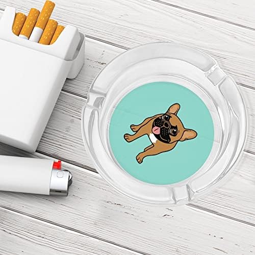 Engraçado Frech Bulldog Cigarro Glass cinzeiros redondos Bandeja de Ash para Hotel Table Hotel Top Decoration
