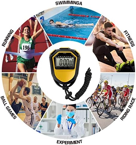 Huiop Stopwatch à prova d'água Digital Handheld LCD Timer cronógrafo Counter com cinta para nadar em treinamento de futebol,
