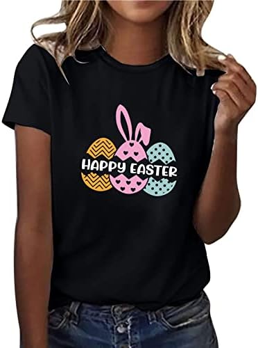 Feliz Tops de Páscoa para mulheres Funny Bunny Eggs Letter Impresso Camiseta