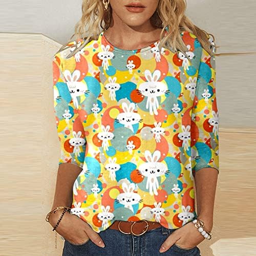 Camisa de coelhinho da Páscoa para mulheres verão 3/4 de manga T camisetas casuais moda moda de túnica de túnica floral solta camisa