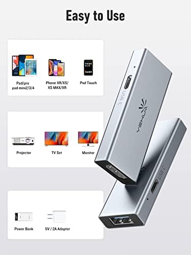 Yehua Lightning para adaptador HDMI com cabo de 4 pés, adaptador Digital AV Digital 4K para iPhone/iPad para TV/Projector,