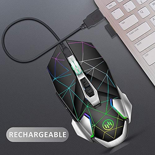 Mouse de jogos sem fio LED UIOSMUPH G10, Mouse sem fio recarregável de 2,4g, mouse sem fio silencioso com luz LED e