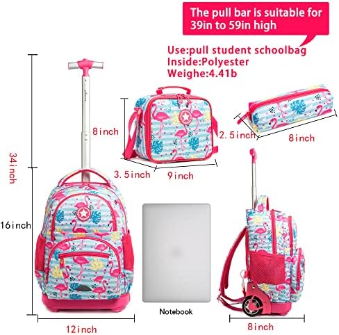 Mochila Mohco Rolling Mackpack de 16 polegadas Backpack School Backpack para meninos e meninas