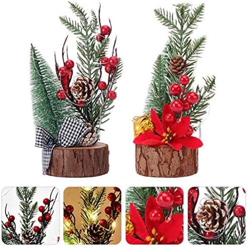 PretyZoom 2pcs Mini árvores de Natal Artificial Luzes LED LUZES LEDAS Árvore de Natal Fita Berries Pine