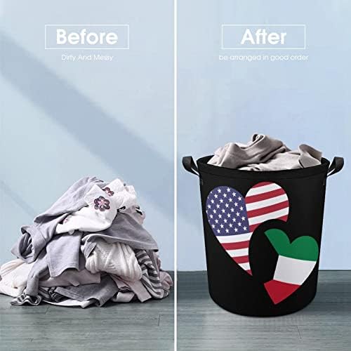 Kuwait US Flag Basket Horting Saco de lavagem de bolsa de armazenamento de armazenamento dobrável alto com alças