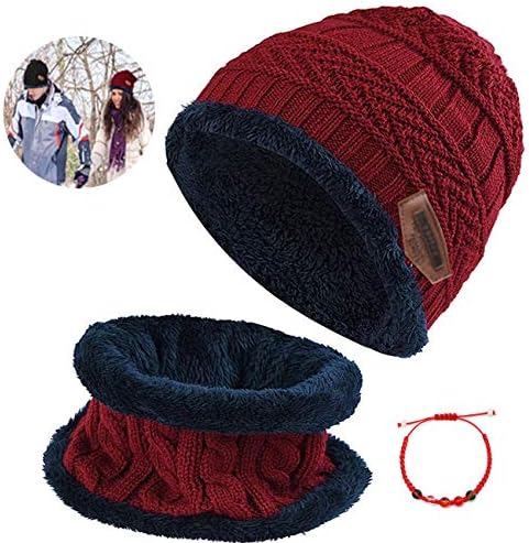 2 em 1 Winter Feanie Hat Hat Neck Setf, lã grossa Capinho de lã revestido, chapéus de Natal para homens