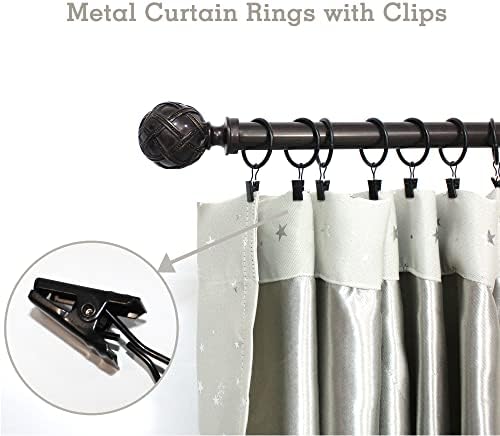 Anel de cortina de Trmesia com clipe Black Conjunto de 15pcs, clipes de cortina preta de metal para cortinas, haste