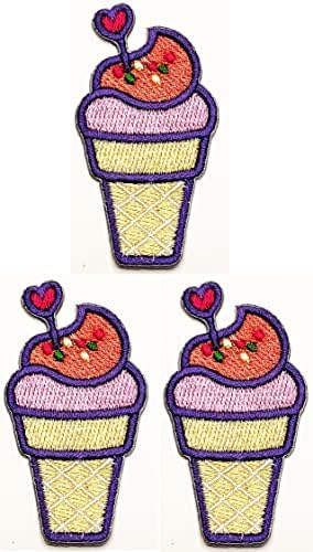 Kleenplus 3pcs. Cream de sorvete fofo adorável coração crianças desenhos animados patches de sobremesa ferro em apliques