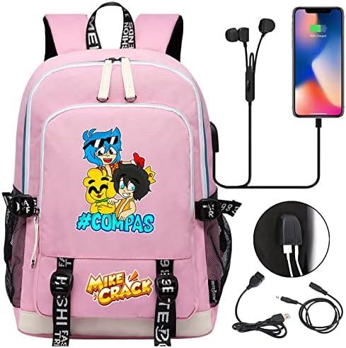 Benlp Unisisex Kids Mikecrack Backpack Durável Multifuncional Multifuncional Livro-Livro-Lia-Lia USB Daypack para a Escola, Viagem