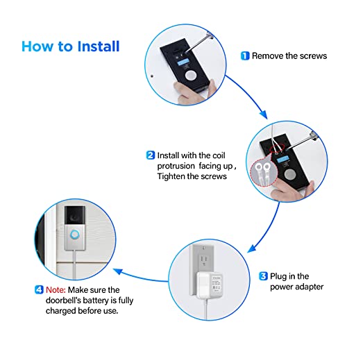 Ayotu 18V 500mA Doorbell Transformer para campainha e campainha 4/3/2 & Doorbell Wired/pro/pro 2, conecte o cabo de carregamento