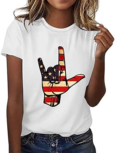 Camisetas femininas camisa do Dia da Independência das Mulheres Graphic T para Women Top Crewneck Sleeve Gesto Print