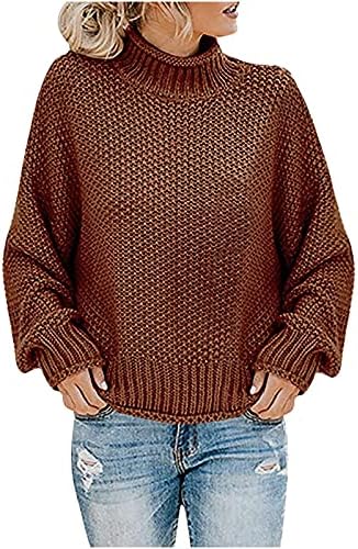 Blusas de gola alta feminino suéteres de tamanho grande com suéter de suéter de batedeira sólida malha de malha de malha casual tops de jumper solto