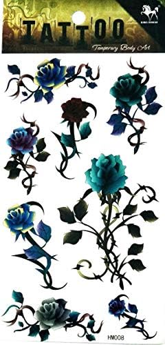 Nipitshop 1 folha Tatuagem temporária 3D Sexy Multicolor Blue Rose Flowers Body Art Startador impermeável