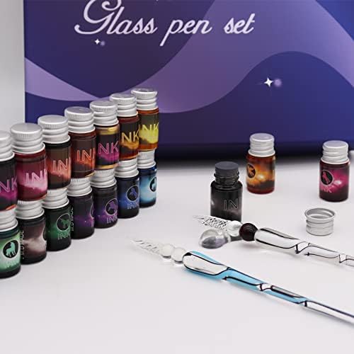 ASXMA GLAVEL DIP PEN TINK STEND Handmade Crystal Caligrafia Pen com 24 coloros de tinta na Índia para arte, assinaturas,