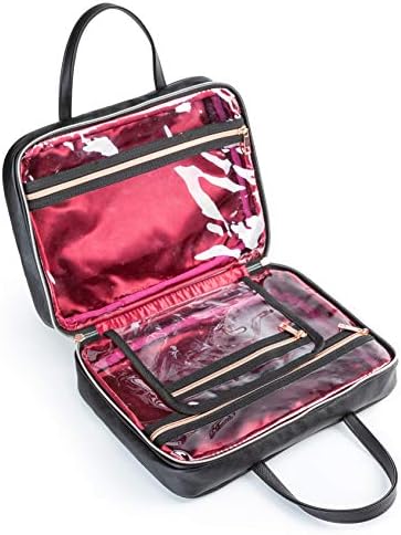 MS adorável bolsa de viagem de higiene cravejada de couro para mulheres - grande tamanho cosmético com 4 bolsos - hardware