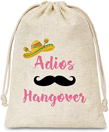 Sacos de presente de kit de ressaca - Kit de recuperação de sobrevivência - Adios Hans Hans Theme Cotton Gift Bags com cordão - Fiesta