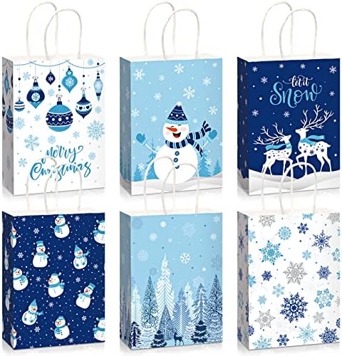 18 peças Christmas Snowflake Bolsa de presente Winter Wonderland Paper Party Goodie Bags With Snowflakes Snowman Snow Merry