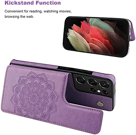 Vaburs para Galaxy S21 Ultra Wallet Case com suporte para cartão, Mandala Padrália em relevo Premium PU CAIL BOTTNS
