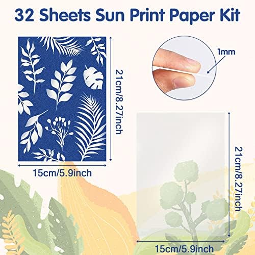 33 folhas Kit de papel de impressão solar A5 Papel de cianótipo de alta sensibilidade Papel solar Diy Desenho solar papel Nature Printing Paper para DIY Arts Crafts Projects 5.8 x 8,3 polegadas