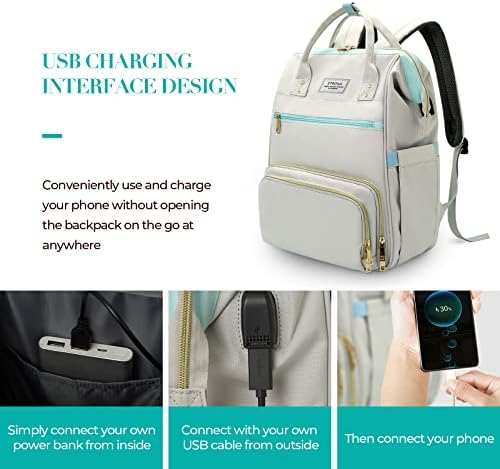 Backpack do almoço ETRONIK para mulheres, mochila de laptop de 15,6 polegadas com porta USB, bolsa de trabalho de mochila de enfermagem elegante com lancheira mais fria isolada para mulheres homens/viagens, cinza azul
