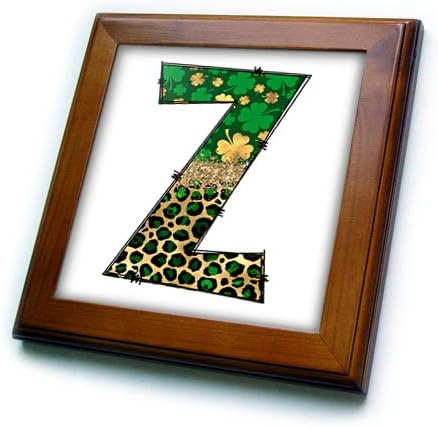 3drose glam leopardo e quatro folhas de trevo monograma z - ladrilhos emoldurados
