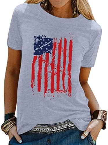 4 de julho Tshirts Shirts for Women Short Sleeve o Neck Tunics Tops USA Flag Star