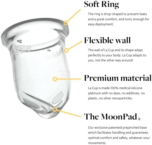 La Cup Luneale - Copa menstrual sem haste reutilizável - Design ergonômico patenteado criado em colaboração com as parteiras - de silicone médico - 3 tamanhos, dependendo do fluxo