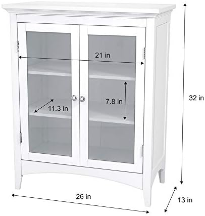 Moda de moda elegante em casa Madison Wooden Floor Armário com 2 portas de vidro, branco