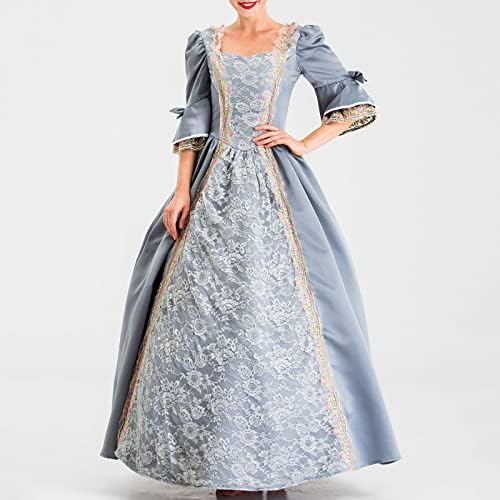 Vestidos vitorianos para mulheres medieval vintage rainha da rainha de renda renda splicing flare manga square pescoço court vestido