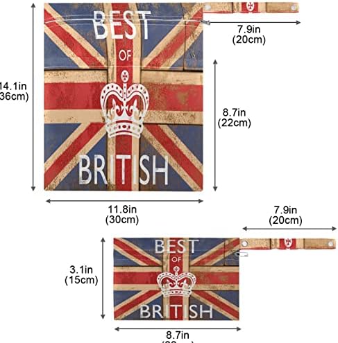 Zzxxb bandeira britânica corown saco de pano molhado à prova d'água fralda reutilizável saco molhado com bolso de zíper para viajar berbeneamentos de maiô de ginástica de ginástica de praia