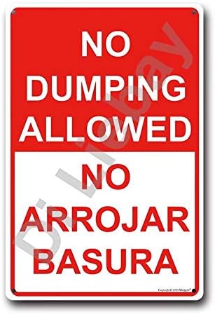 Nenhum dumping não permitiu Arrojar Basura Inglês Restrição Bilíngue de Cuidado Aviso de Aviso de Aviso de Metal Placa