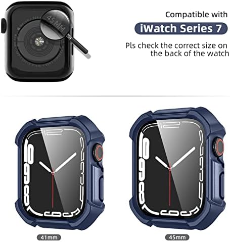 DGEGE Compatível para Apple Watch Case 45mm 41mm, protetor de tela de vidro temperado HD com acessórios de capa de proteção completa TPU robustos para Iwatch Series 8 7, Men Women, 41mm 45mm, azul profundo, profundo