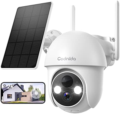 Câmera de segurança Codnida, câmera de segurança solar sem fio, câmera de segurança solar 2K, câmera de vigilância