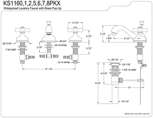 Kingston Brass KS1162pkx Duquesa Torneira de banheiro generalizada, 5-1/2 , Brass polida