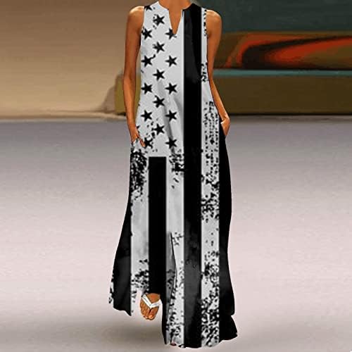 Kuaileya Memorial Day Dress Day Independence Day for Women Casual Plus Size V Dress Dress Dress Diário diariamente American 4