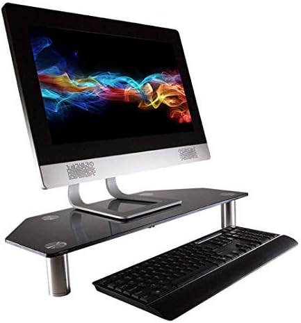 MONOPRICE CAIN Multimedia Desktop Stand, Black Glass 23,6 x 10.2 - Stand & Riser, Stand Laptop, TV de mesa com pernas ajustáveis ​​em