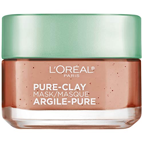 L'Oreal Paris Skincare Pure Clay Face Mask com algas vermelhas para poros entupidos para esfoliar e refinar os poros, máscara de argila,