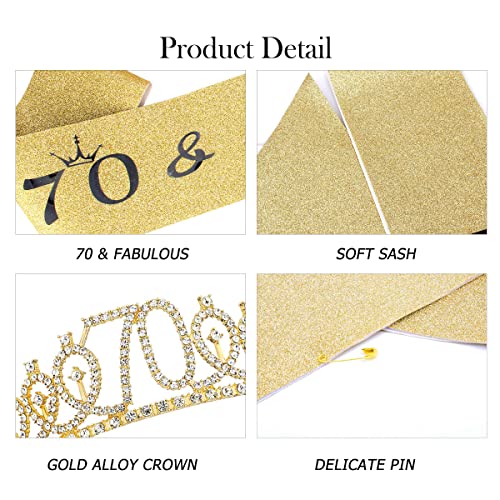 Vovii 70º aniversário Crown de Birthday Gold Birthday 70 & Fabulous Freez Greia de 70 anos para mulheres 70º Decorações 70ª festa de aniversário Favory Supplies