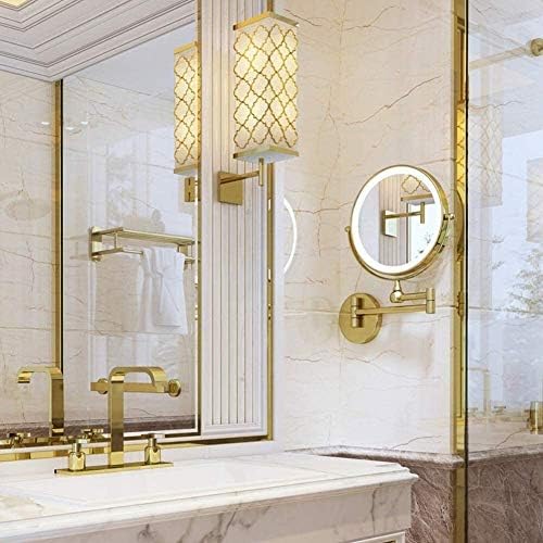 Espelho de vaidade umky 5x espelho de maquiagem montado na parede, estendendo -se o espelho de barbear cosmético de dupla lateral com luzes, 360 ° Glips & extensível, prata redonda de vanguarda de vaidade de dupla face