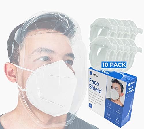 Reli. Escudos de rosto | 10 pacote | Escudo de rosto plástico claro | Escudo de rosto claro, anti-capa, contornado para