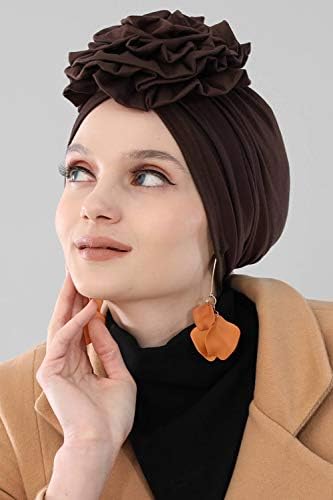 Design de Aisha Instant Instant Turban Head para mulheres, lenços de hijab de 95% algodão, Rose Detalhe