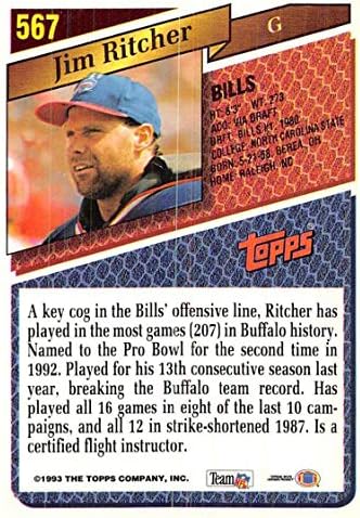 1993 Topps Football 567 Jim Ritcher Buffalo Bills NFL NFL Trading Card da Topps Company