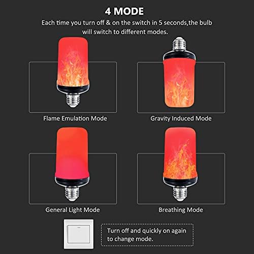 Lâmpadas de chamas vermelhas LED lâmpadas 4 modos E26 Efeito de incêndio Bulbos de lâmpadas realistas Lâmpadas de chama de chama