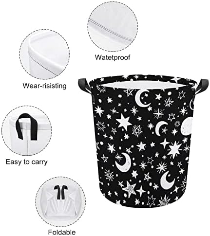 Luas e estrelas lavanderia cesto de lona redonda cestas de tecido