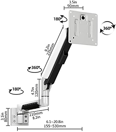 Qtbh monitor braço único monitor lcd stand totalmente ajustável Monitor de mola de mola de suporte de parede de montagem